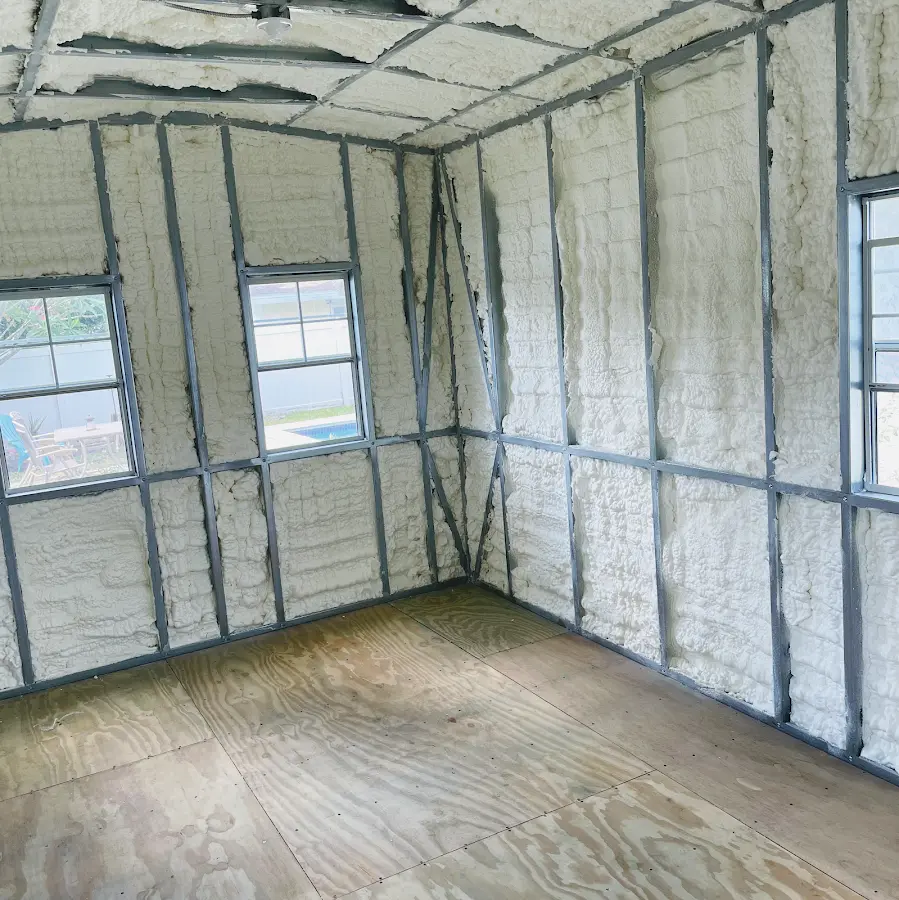 Closed-cell spray foam insulation applied to wall cavities in a residential project in Stone Ridge